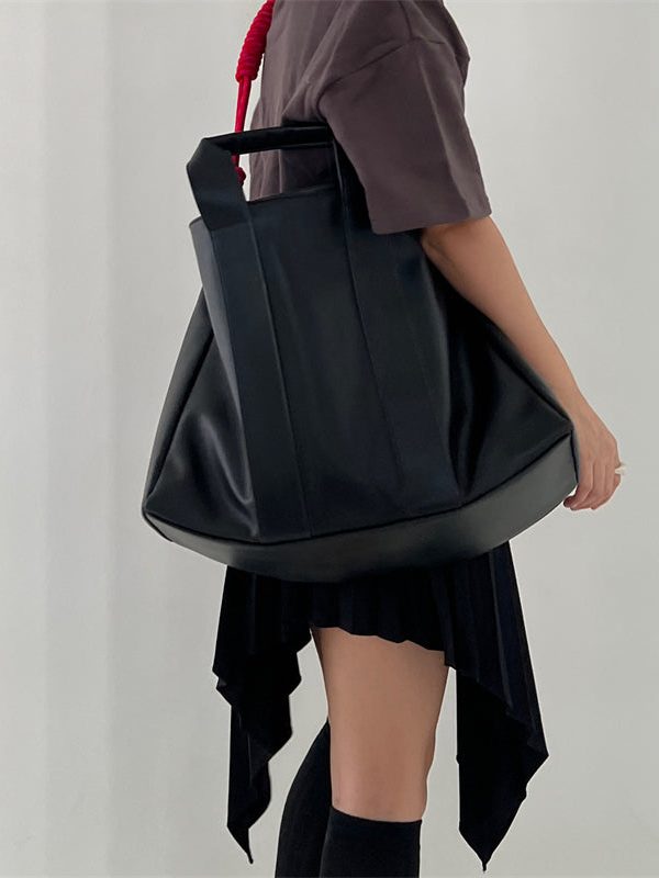 Beautiful Black Large Capacity Faux Leather Satchel Handbag