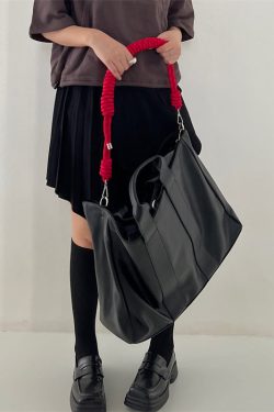 Beautiful Black Large Capacity Faux Leather Satchel Handbag