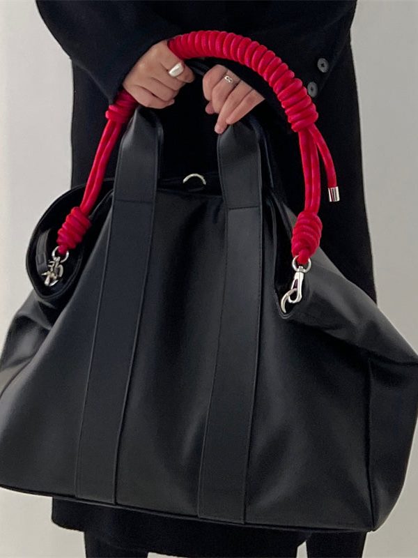 Beautiful Black Large Capacity Faux Leather Satchel Handbag