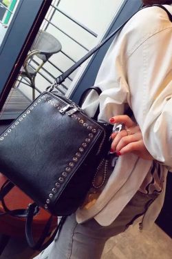 Beautiful Black Rivet Solid Durable Faux Leather Versatile Backpack Bag