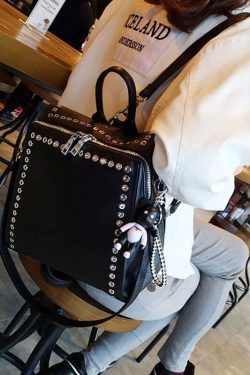 Beautiful Black Rivet Solid Durable Faux Leather Versatile Backpack Bag