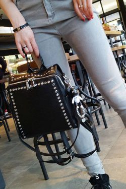 Beautiful Black Rivet Solid Durable Faux Leather Versatile Backpack Bag