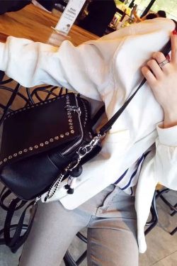 Beautiful Black Rivet Solid Durable Faux Leather Versatile Backpack Bag