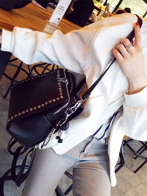 Beautiful Black Rivet Solid Durable Faux Leather Versatile Backpack Bag