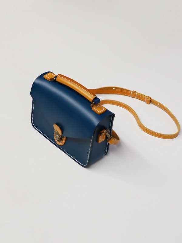 Beautiful Blue Calf Leather Women's Satchel Handbag
