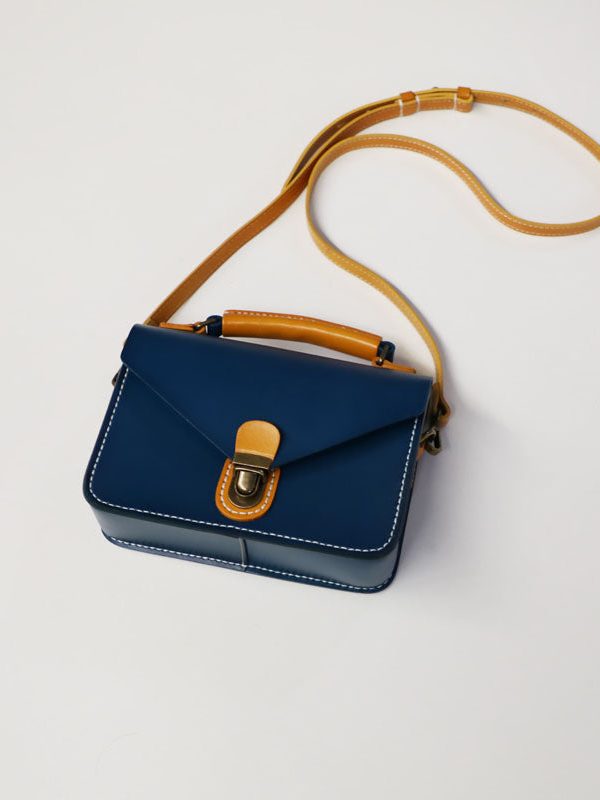 Beautiful Blue Calf Leather Women's Satchel Handbag