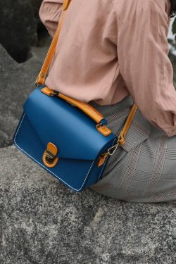 Beautiful Blue Calf Leather Women's Satchel Handbag