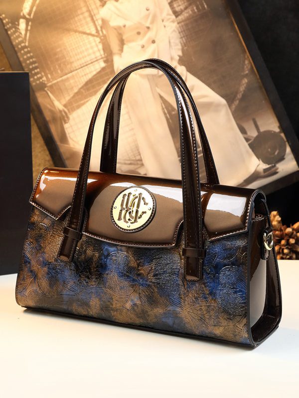 Beautiful Blue Embossed Classy Calf Leather Tote Handbag