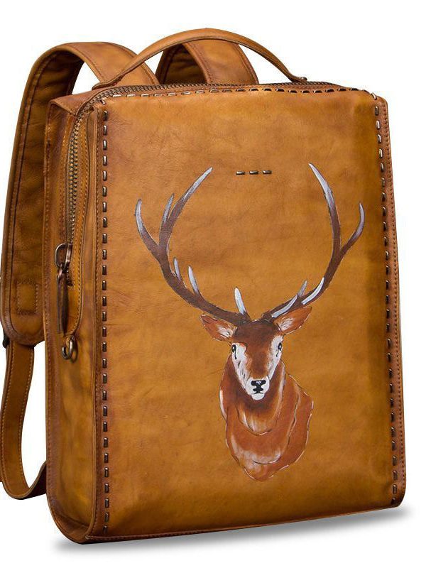 Beautiful Brown Animal Print Calf Leather Backpack Bag