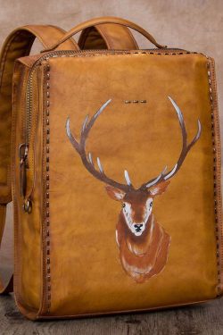 Beautiful Brown Animal Print Calf Leather Backpack Bag