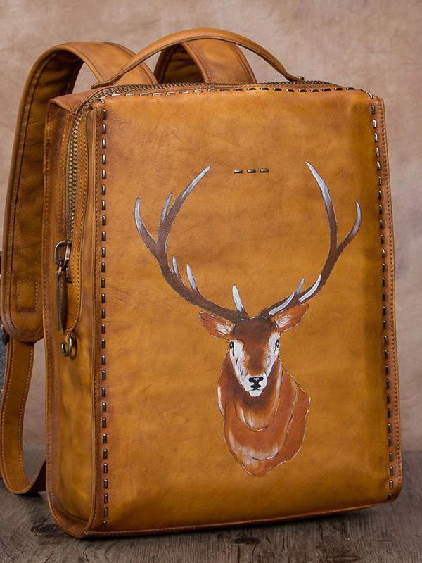 Beautiful Brown Animal Print Calf Leather Backpack Bag