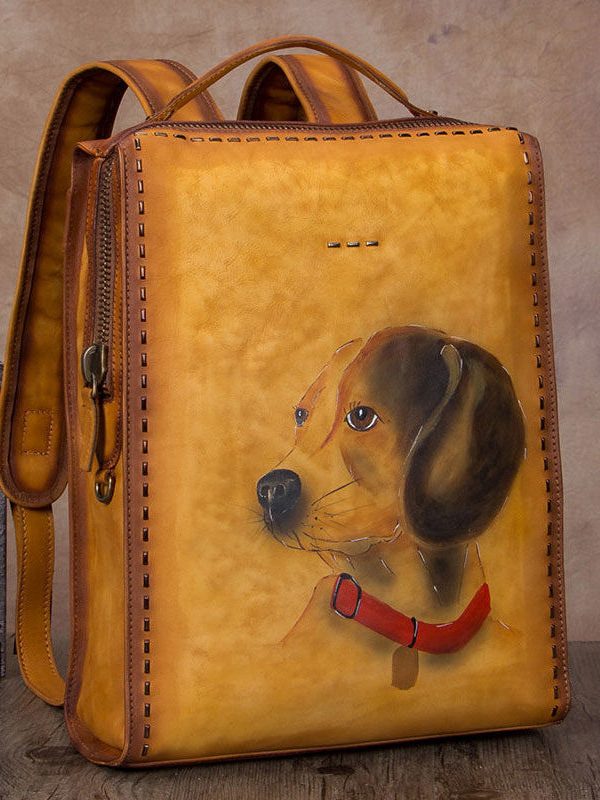 Beautiful Brown Animal Print Calf Leather Backpack Bag