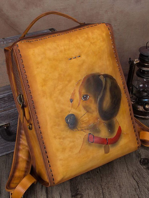 Beautiful Brown Animal Print Calf Leather Backpack Bag