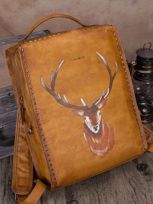 Beautiful Brown Animal Print Calf Leather Backpack Bag