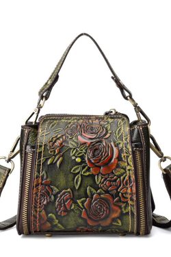 Beautiful Brown Flower Jacquard Calf Leather Tote Handbag