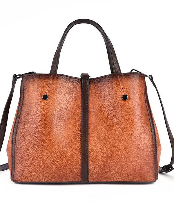 Beautiful Brown Jacquard Calf Leather Tote Handbag For Women
