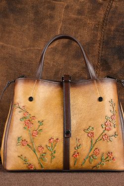 Beautiful Brown Jacquard Calf Leather Tote Handbag For Women