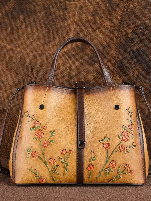 Beautiful Brown Jacquard Calf Leather Tote Handbag For Women