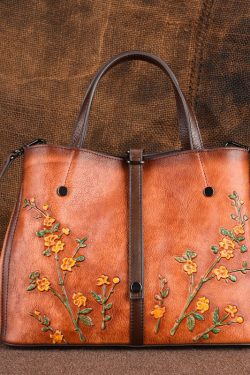 Beautiful Brown Jacquard Calf Leather Tote Handbag For Women