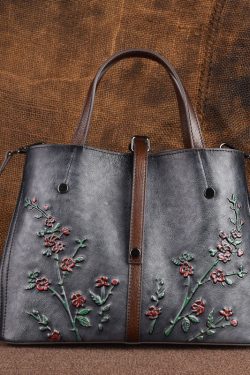 Beautiful Brown Jacquard Calf Leather Tote Handbag For Women