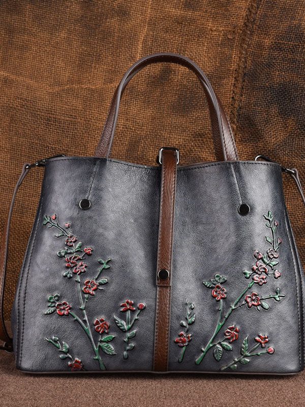 Beautiful Brown Jacquard Calf Leather Tote Handbag For Women