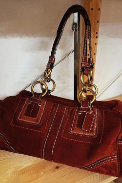 Beautiful Brown Patchwork Solid Durable Fine Suede Shoulder Bags