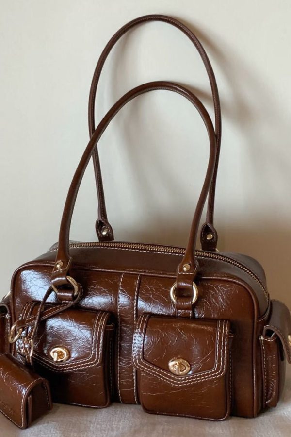 Beautiful Brown Pockets Faux Leather Tote Handbag