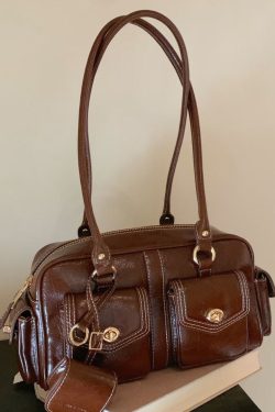 Beautiful Brown Pockets Faux Leather Tote Handbag