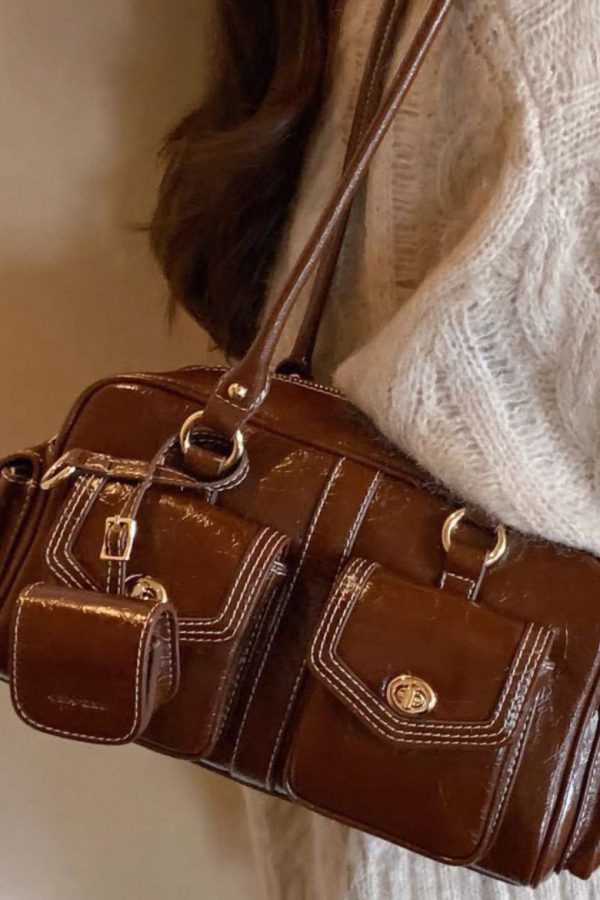 Beautiful Brown Pockets Faux Leather Tote Handbag