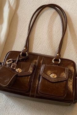 Beautiful Brown Pockets Faux Leather Tote Handbag