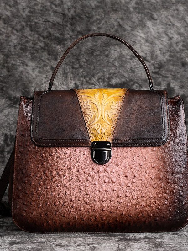 Beautiful Brown Rub color Paitings Calf Leather Messenger Bag