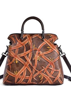 Beautiful Chocolate Embossing Calf Leather Tote Handbag