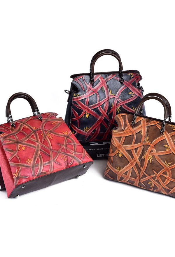 Beautiful Chocolate Embossing Calf Leather Tote Handbag