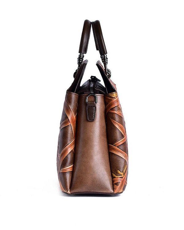 Beautiful Chocolate Embossing Calf Leather Tote Handbag