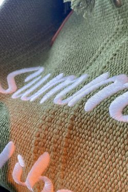 Beautiful Green Letter Embroidery Canvas Oversize Tote Handbag