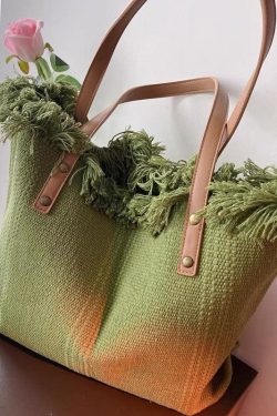 Beautiful Green Letter Embroidery Canvas Oversize Tote Handbag