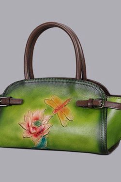 Beautiful Green Rub color Paitings Calf Leather Messenger Bag