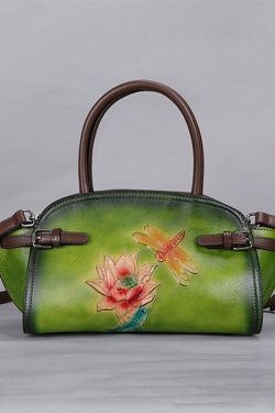 Beautiful Green Rub color Paitings Calf Leather Messenger Bag