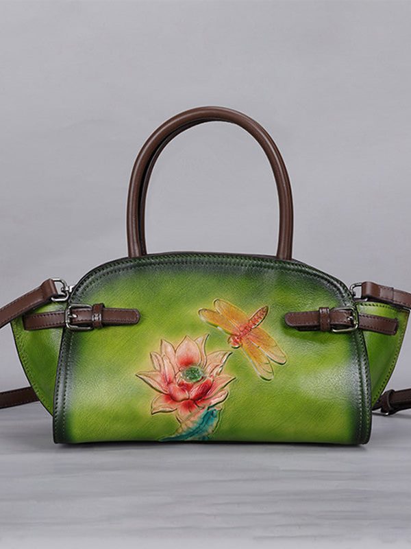 Beautiful Green Rub color Paitings Calf Leather Messenger Bag