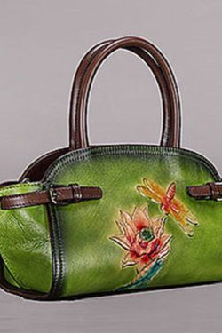 Beautiful Green Rub color Paitings Calf Leather Messenger Bag