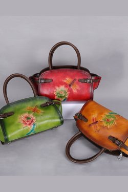 Beautiful Green Rub color Paitings Calf Leather Messenger Bag