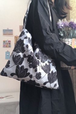 Beautiful Grey Flower Jacquard Square Spandex Satchel Handbag