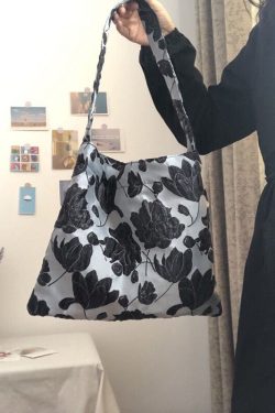 Beautiful Grey Flower Jacquard Square Spandex Satchel Handbag