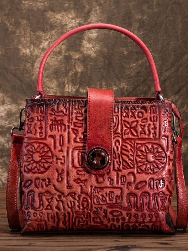 Beautiful Grey Oracle bone pattern Paitings Leather Satchel Handbag