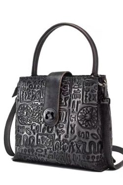Beautiful Grey Oracle bone pattern Paitings Leather Satchel Handbag