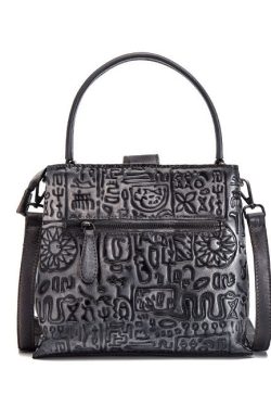 Beautiful Grey Oracle bone pattern Paitings Leather Satchel Handbag
