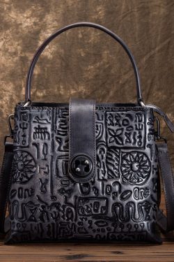 Beautiful Grey Oracle bone pattern Paitings Leather Satchel Handbag