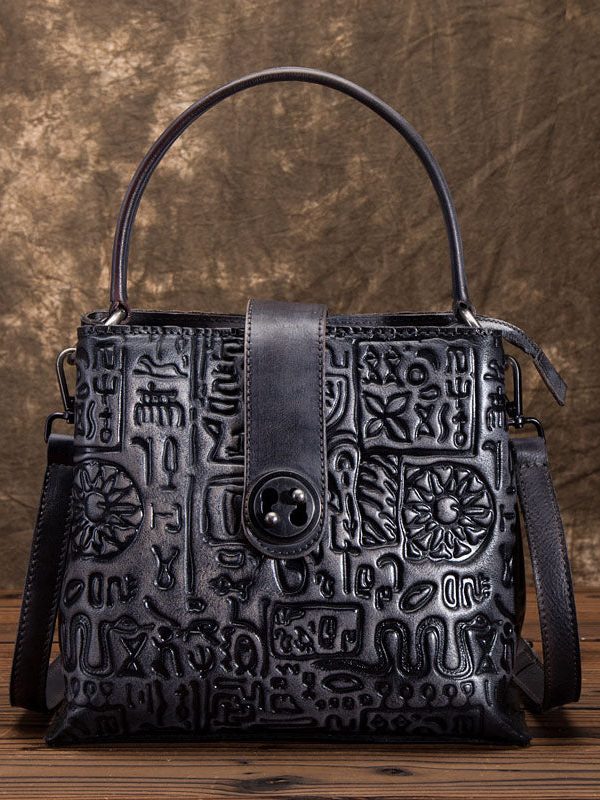 Beautiful Grey Oracle bone pattern Paitings Leather Satchel Handbag
