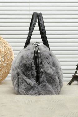 Beautiful Grey The Rabbit Wool Durable Satchel Handbag
