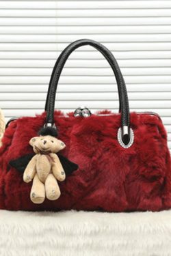 Beautiful Grey The Rabbit Wool Durable Satchel Handbag